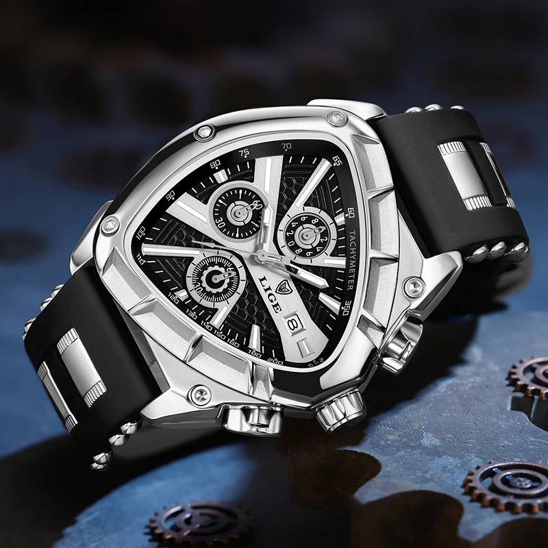 LIGE Fashion Men's Watch Luxury Triangle Quartz Watches Men Military ...