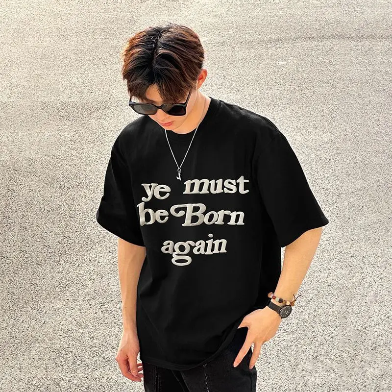 

Футболка мужская хлопковая с круглым вырезом, модный брендовый Свободный Топ с надписью из пены, в стиле унисекс, Повседневная рубашка в стиле хип-хоп, в Корейском стиле, на лето