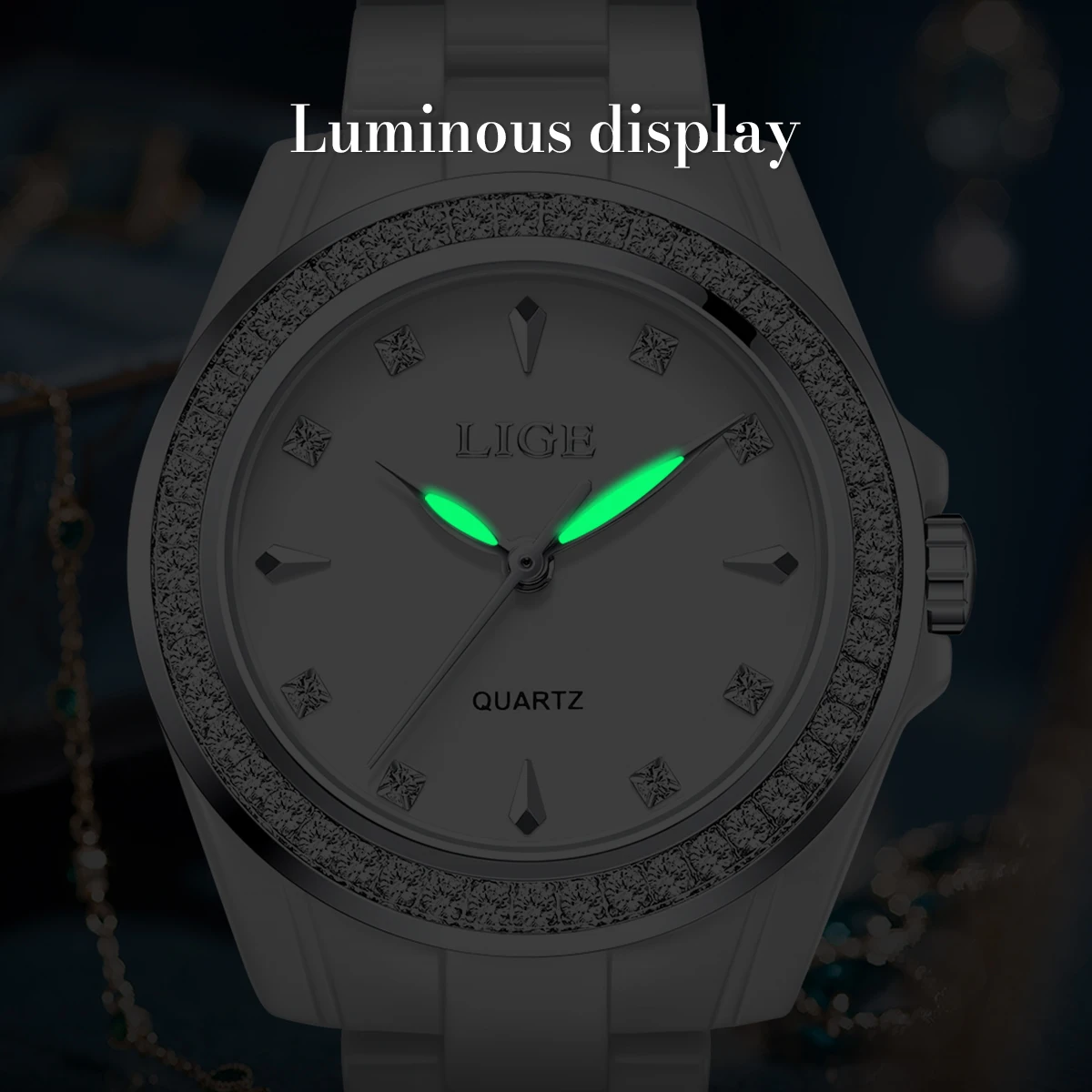 Elegant Ceramic Women's Quartz Watch - Fashionable Waterproof Luminous Timepiece with Gift Box