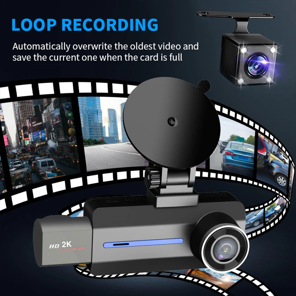 Portable Car DVR Camera 3 WiFi Channel Driving Recorder With Loop Recording Function Rear 1440P High-definition Driving Recorder