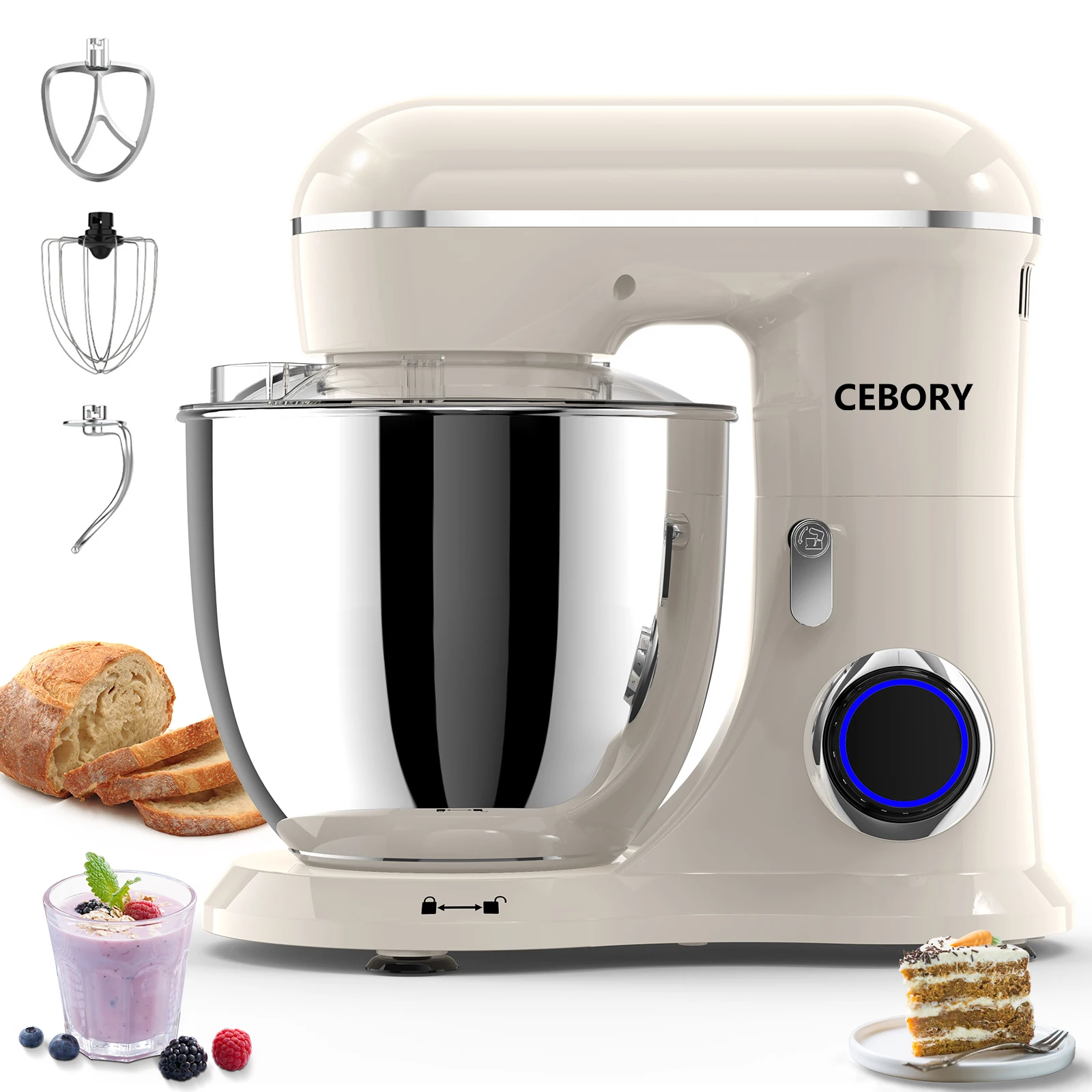 3-IN-1 Electric Stand Mixer, 660W 10-Speed With Pulse Button, Attachments include 6.5QT Bowl, Dough Hook, Beater, Whisk