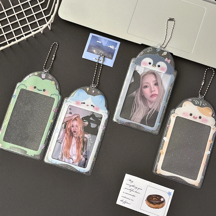 Kpop Photocard Holder with Chain Clear PVC Cover 1Pcs