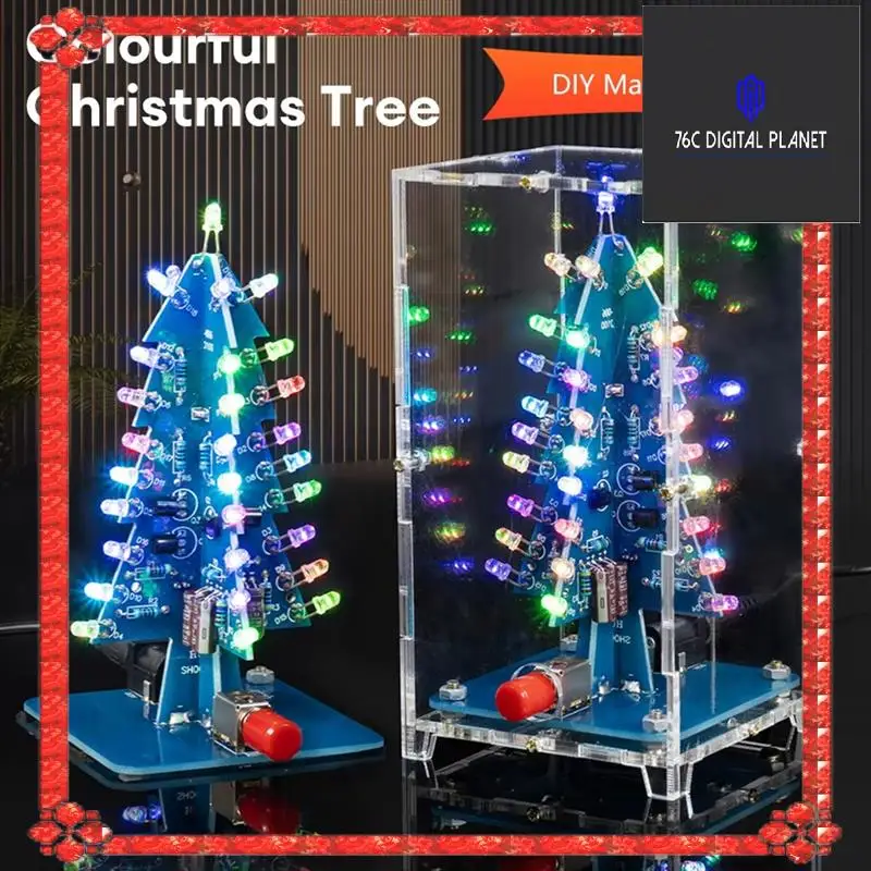 RGB LED Flashing Christmas Tree DIY Kit+Case Electronics Soldering Colorful 3D Xmas Tree DIY Kit For Soldering Practice