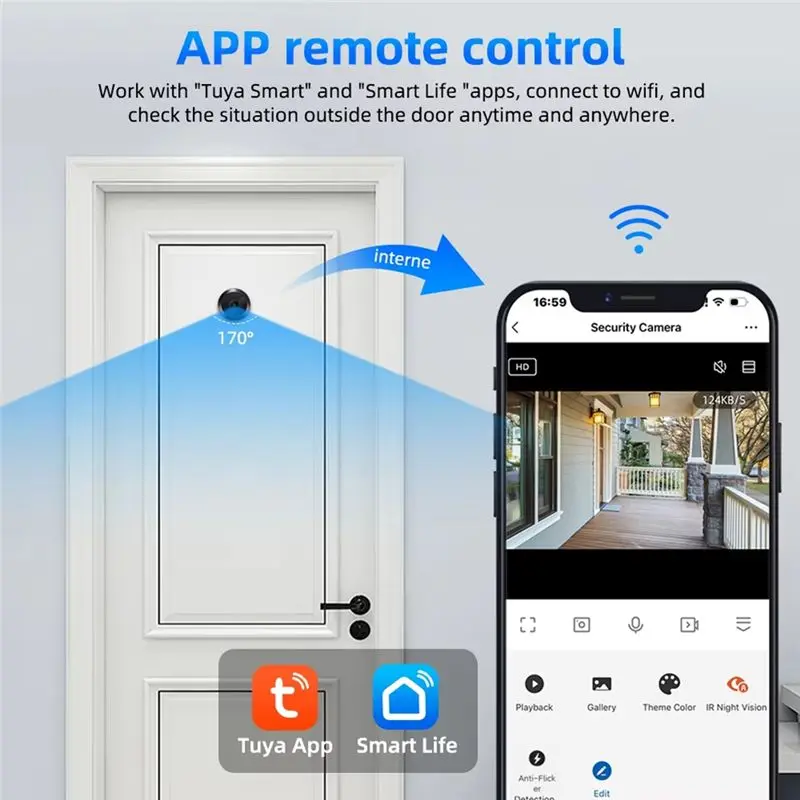 ABHI-Wifi IR 야간 투시 도어 아이 카메라 2.4G/5G 미니 카메라 투야 스마트 피프홀 도어 카메라