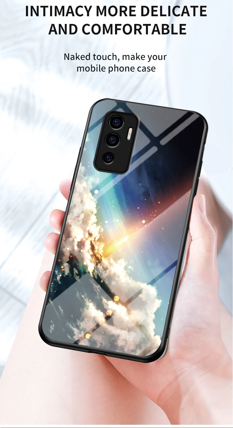 Per VIVO V23E Copertura DECLAREYAO Vetro Duro Coque Per V7 Plus V11i V11Pro V15 V17 V20 Pro V21 Custodia in vetro temperato Silicone_voghion.com