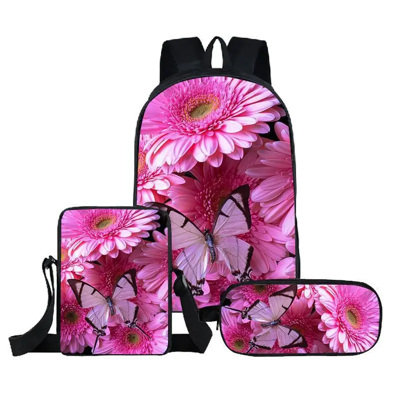 Cartoon Novelty Cool butterfly 3pcs/Set Backpack 3D Print School Student Bookbag Laptop Daypack Shoulder Bag Pencil Case