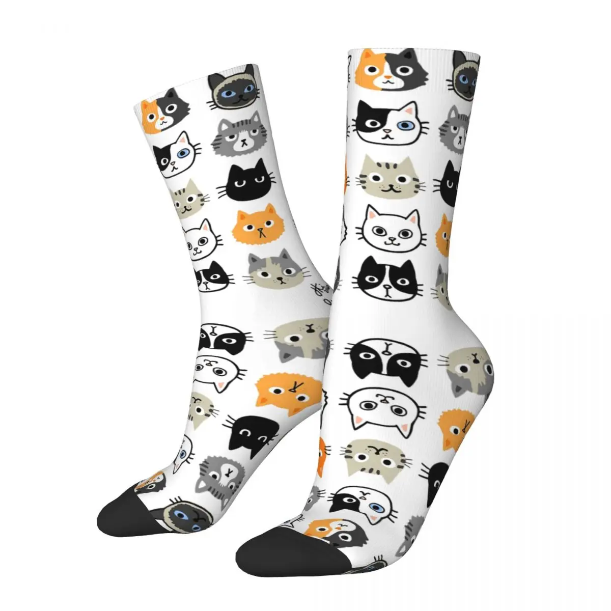 

Assorted Cat Faces Cute Quirky Kitty Cat Drawings Socks Harajuku High Quality Stockings All Season Long Socks Accessories