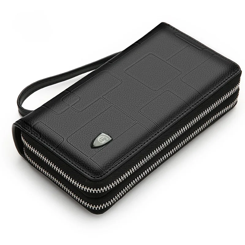 Genuine Top Layer Cowhide Men's Handbag Dual Zipper Wallet Phone Card Holder Multi-functional Clutch