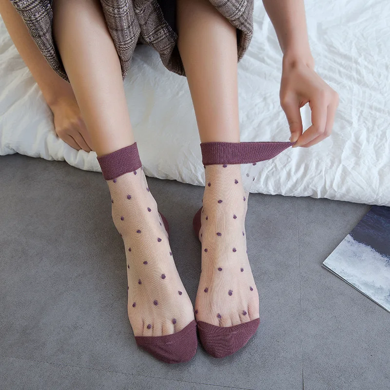 Polka Dot Lace Socks - Womens Summer Thin Transparent Ultra Socks