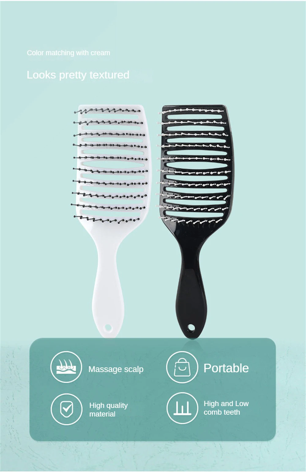 Description Picture 4 of itemHair Comb Hair Care Styling Tools Black Hair Shampoo Brushes Massage Scalp Comb White Color Ribs Comb Hairdressing Without Knots