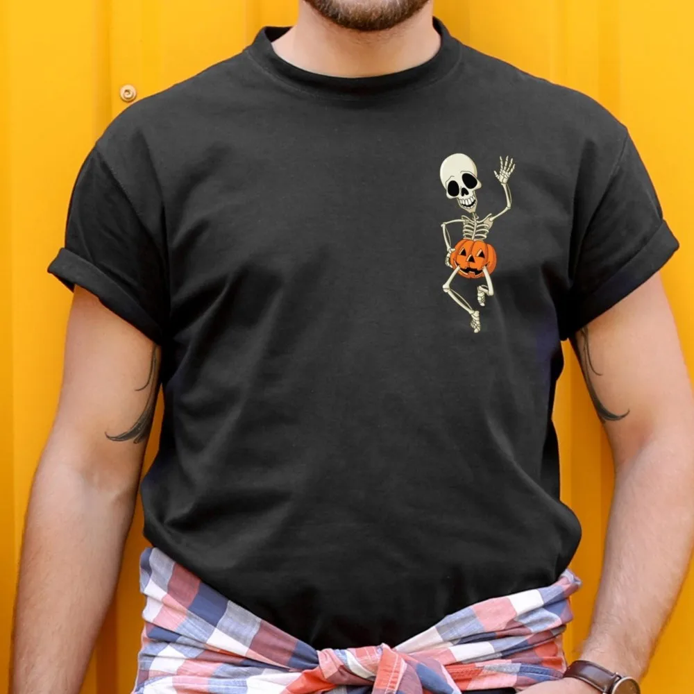 

Halloween Party Costume T-shirt Happy Skeletons in the Pumpkin Funny Graphic Tee Men O-neck Summer Casual Tops Shirts