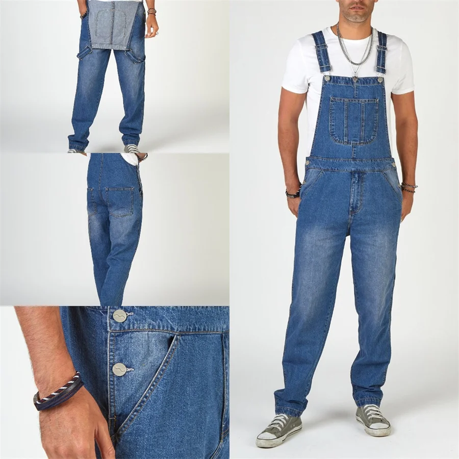 2025 Men's Denim Overalls Cargo Trousers for Men Fashion Bib Jeans Jumpsuit Oversized Pants Clothing Male Straight Streetwear 3