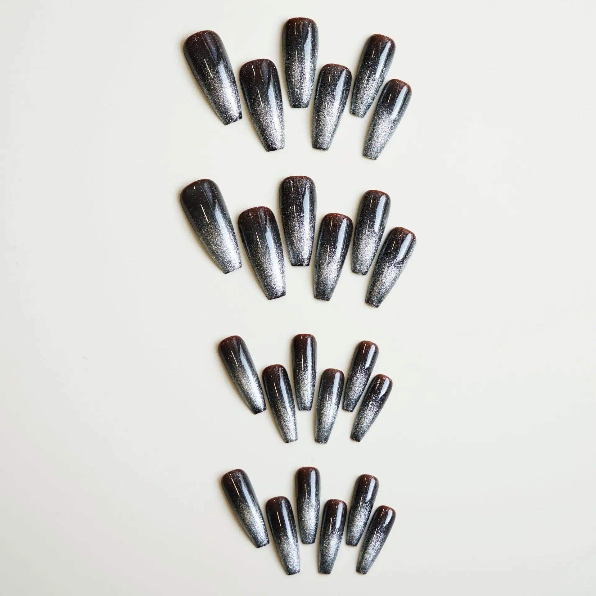 24PCS/1BOX 커피색 고양이 눈 가짜 손톱 광선 요법 손으로 착용하는 갑옷 가짜 손톱