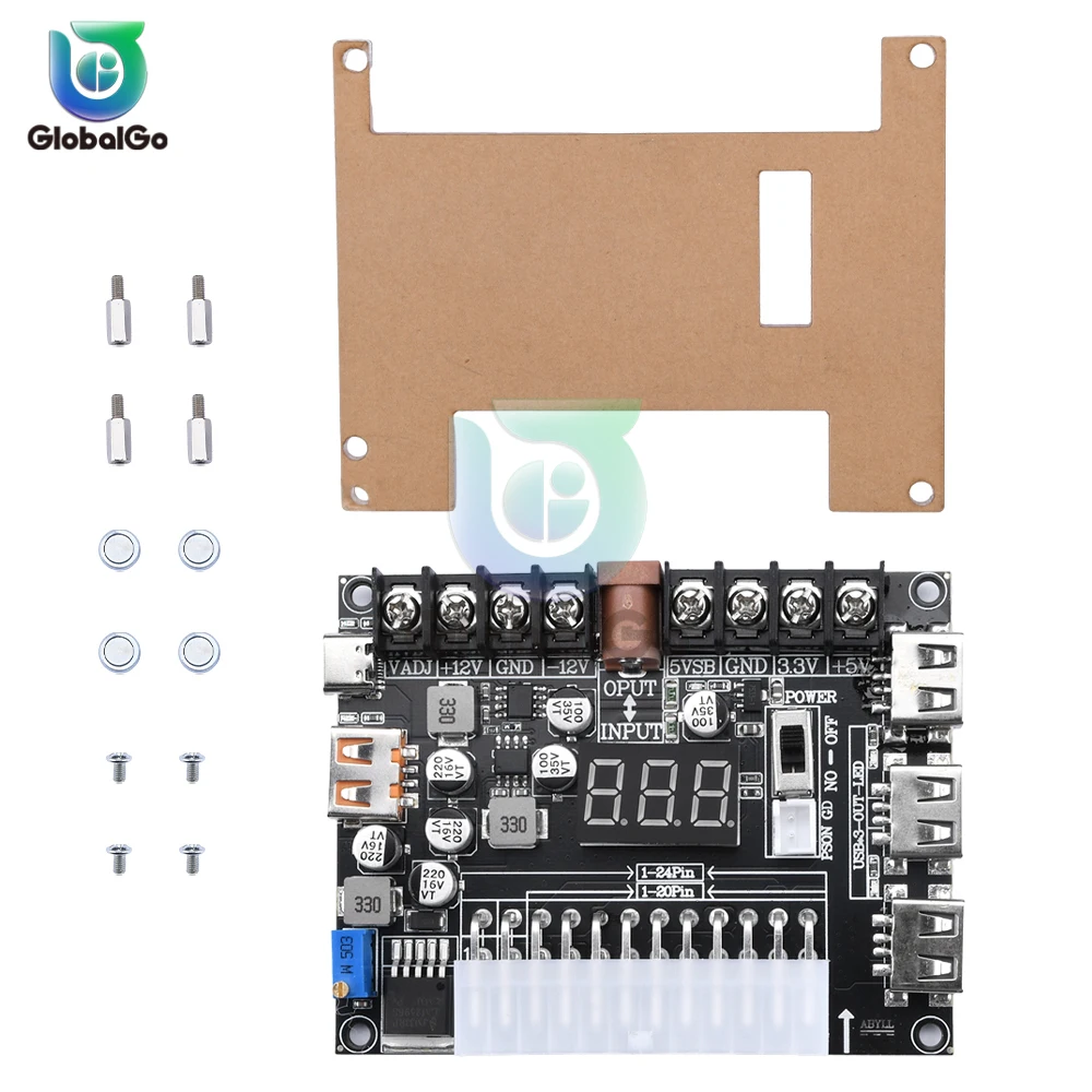 20/24 Pins Atx Power Supply Breakout Board E Acrilico Case Kit Modulo Adattatore Connettore Di Alimentazione Supporto 3.3V/5V/12V D2.0/ Pd3.0