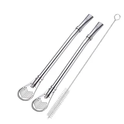 Detachable Reusable Bombilla Yerba Mate Filter Straw Set with Cleaning Brushes (2 straw 1 brush)