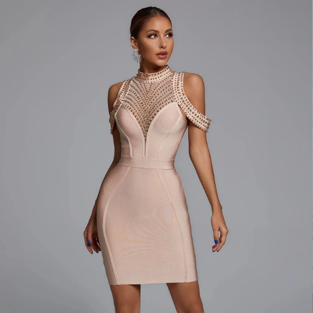 

2023 New Ladies Sexy Sleeveless Top Tight Lace Bandage Mini Dress Wedding Birthday Celebration Party Clothing Longuette