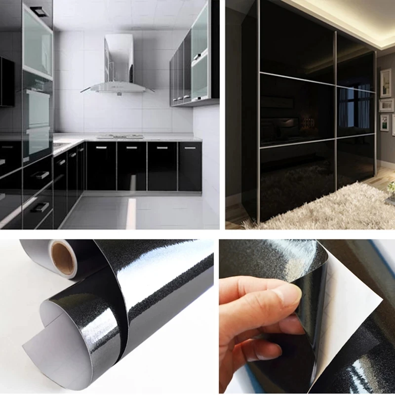 Shiny Black Diy Self Adhesive Kitchen Wallpaper Waterproof Wall Stickers Vinyl Contact