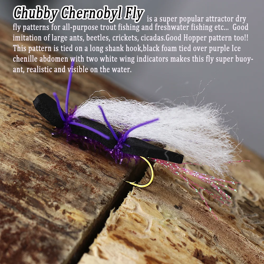Wifreo 6pcs Fly Fishing Chubby Chernobyl Fly Rubber Legs Black Foam Body  Purple Ice Chenille Belly Dry Fly Trout Fishing Lures - AliExpress