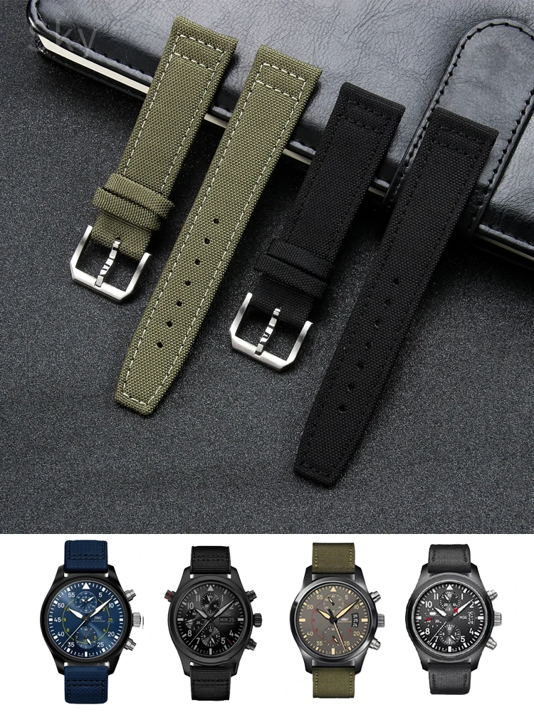 Per Iwc Pilot Portogallo Captain Blue Portofino Vera Pelle Sottosella Uomo Donna Tela Di Nylon Impermeabile 20Mm 21Mm 22Mm Polso