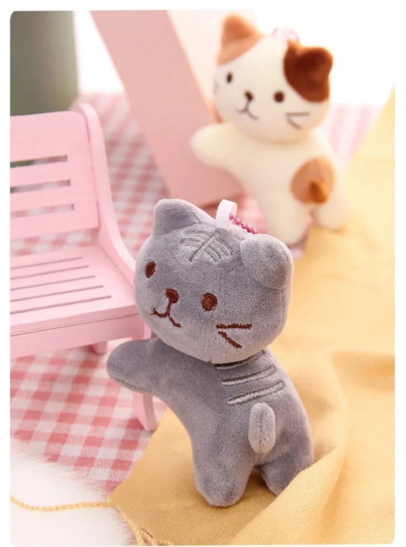 12cm Cartoon Cat Plush Toy White Grey Kittens Plush Pendant for Bag Key Rings Birthday Christmas Gifts Keychain for Kids plush toys