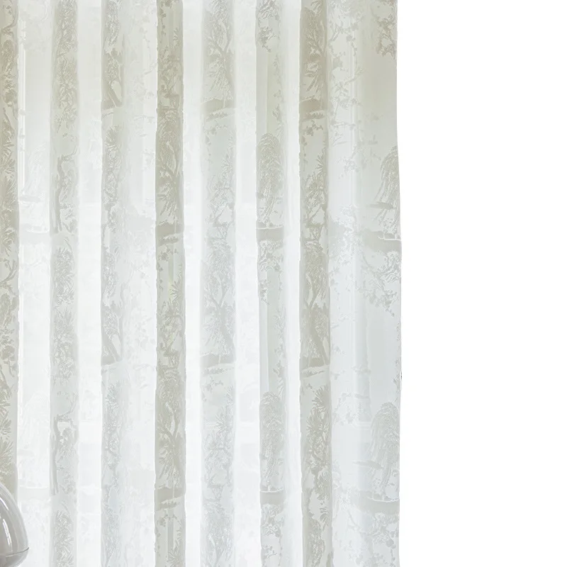 Customized New Chinese Plant Embroidery Flocking White Window Screen Curtains for Living Room Living Room French Window Balcony 5