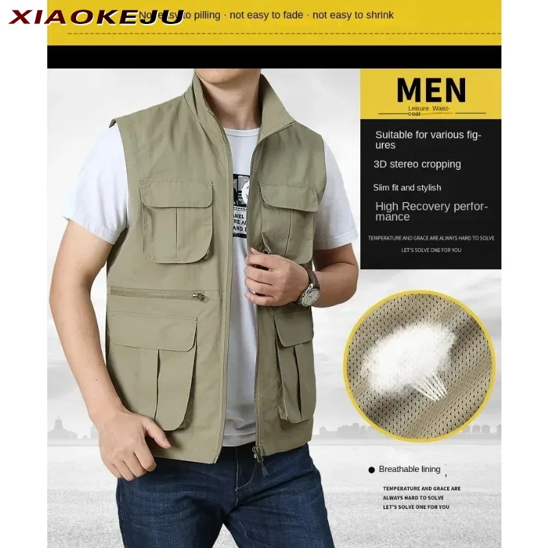 Jacket Fishing Vests Plus Professional Tactical Embroidered Windbreaker Vest Sleeveless Size Outerwear Men MAN Waterproof Work