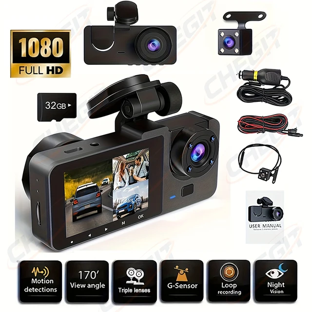 Caméra de tableau de bord 2/3 canaux pour voiture, boîte noire, WiFi DVR HD 1080P, vidéo avant intégrée et arrière avec Vision nocturne IR, accessoires de voiture 1