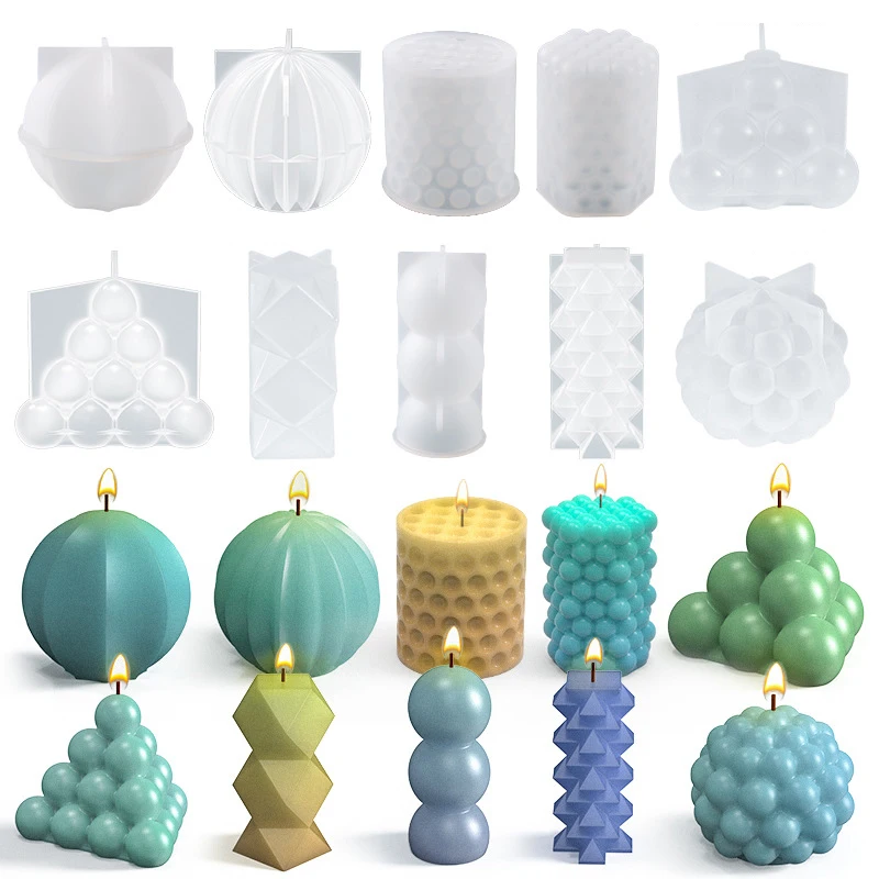 10 Silicone Candle Mold 3D Cube Pyramid Spherical Lantern Scented Candle Resin Mold Soap Plaster Chocolate Mold Home Decorations 517f christmas gnome candle mold gnome silicone mold for making candle soap plaster ornaments christmas gnome decorations