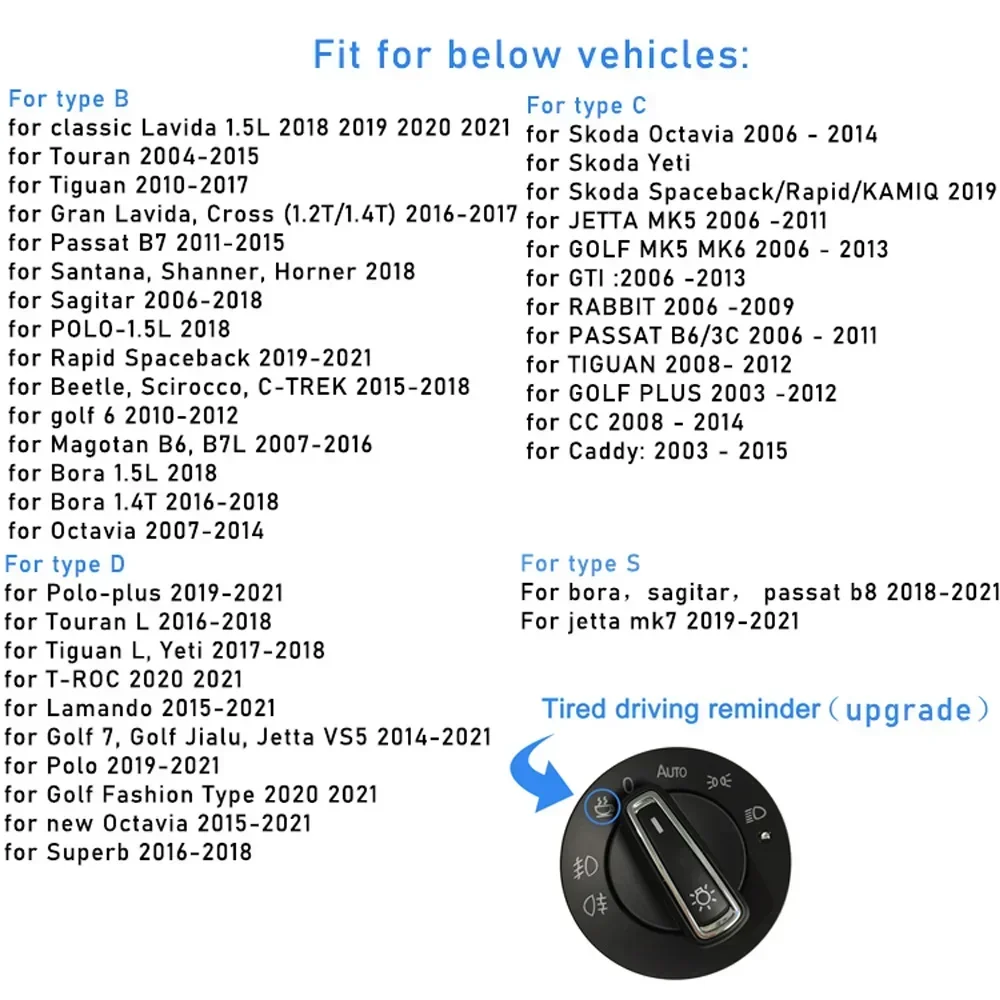 Headlight switch Car Fog Light Control Switch AUTO Headlight Button Sensor for VW Golf 4 Mk4 Tuning Passat B5 Polo 9N Bora Jetta Tiguan Touran
