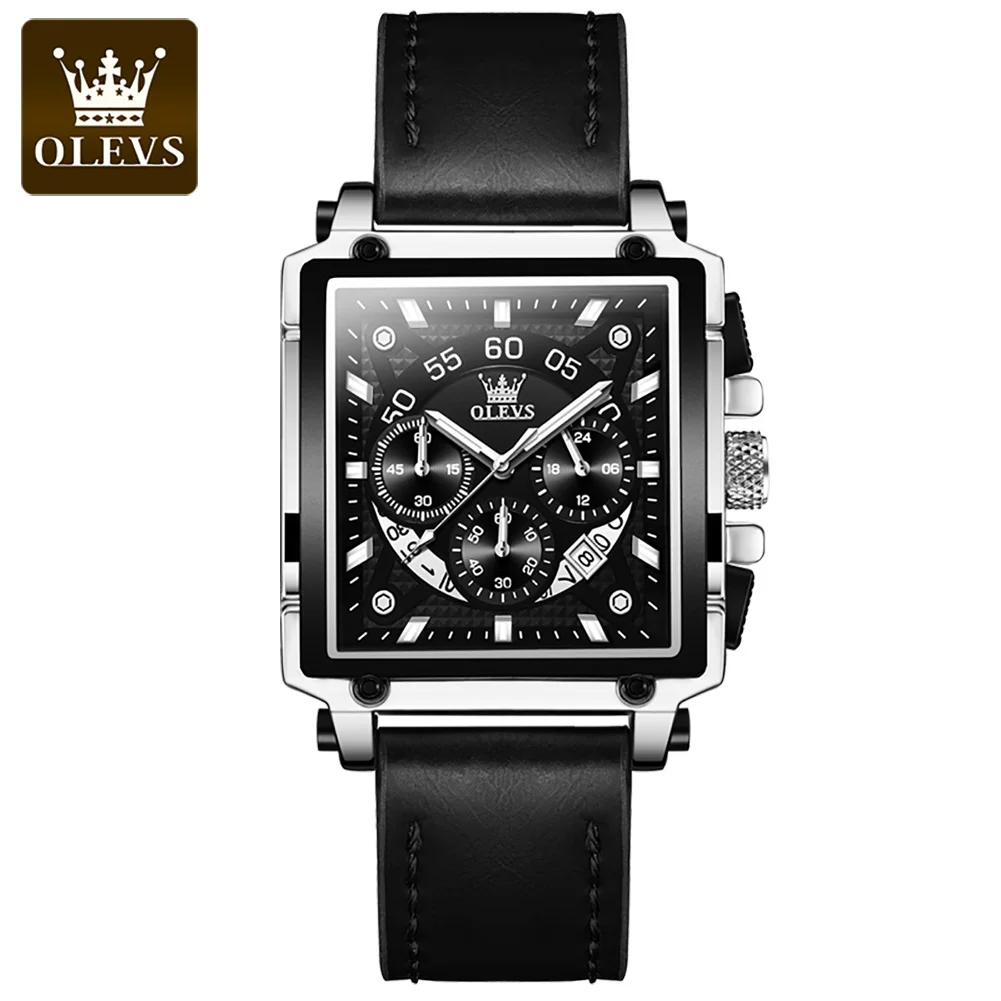 

OLEVS Top Brand Male Watches Square Quartz Watch Watch For Men Waterproof Leather Strap Sport Clock Male Relogio Masculino