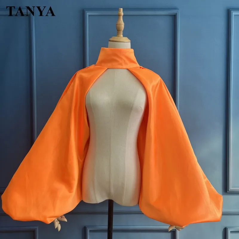 

Fluorescent Yellow Orange High Neckline Long Sleeve Jacket Fashion Lady Dress Accessories Orignal Photo Tanya Bridal