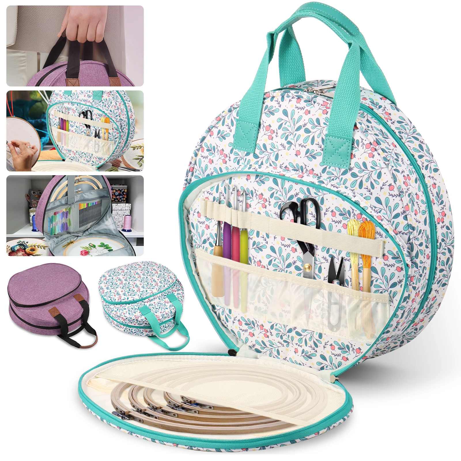 Oxford Cloth Cross Stitch Bag Embroidery Thread Bag Maple Leaf Round Organizer Sewing Accessories Knit Embroidery Supplies