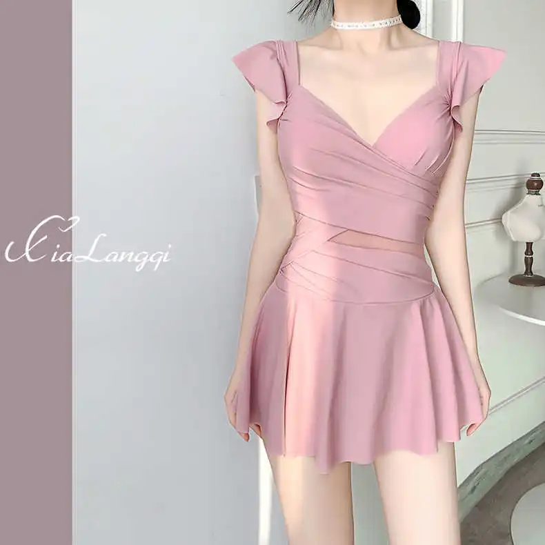 

2023 Korean One Piece Swimwear Women Padded Beach Skirt Push Up Swimsuit Bathing Suit Sexy Monokini Beachwear Ruffle Swimsuit