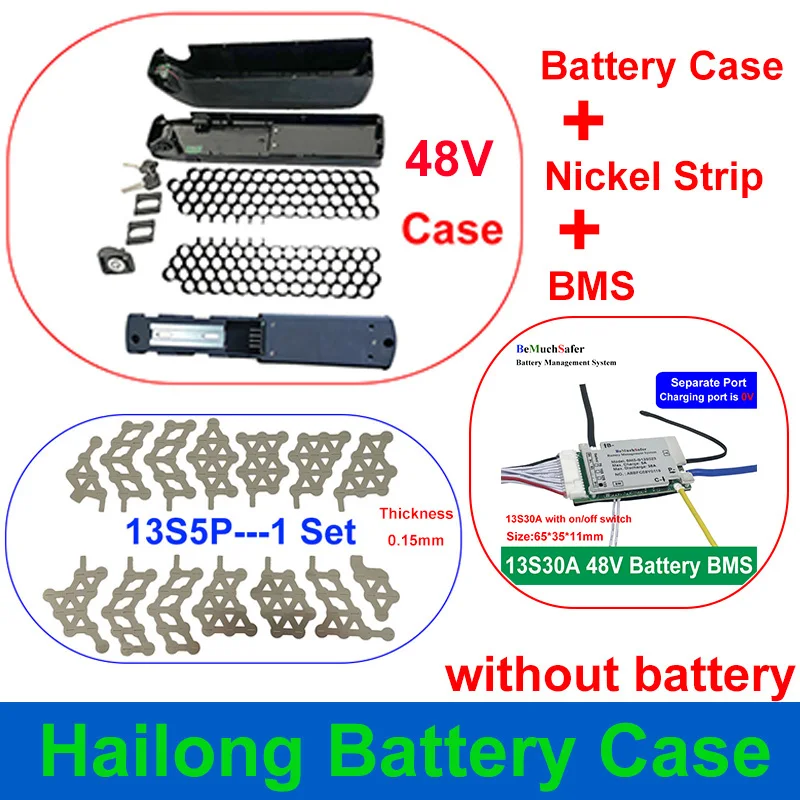 SSE-077 hailong 1-2 Üteg esetben 36V 48V 52V alkatrészek Légür Pámoly Nikkel csík BMS számára 10S6P 13S5P illeszkedő 65PCS 18650 számára DIY hailong