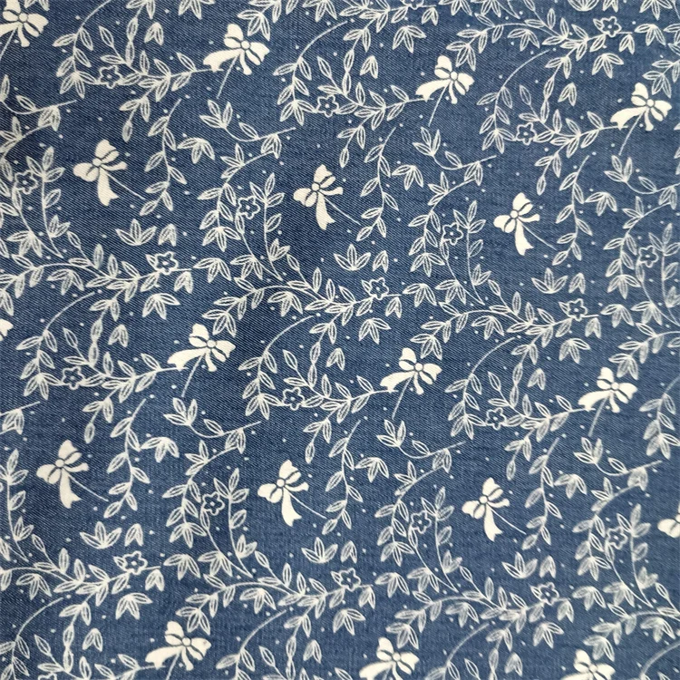 Summer Thin Printed Denim Fabric Blue Small Floral Children's Clothing Apparel Designer Fabric