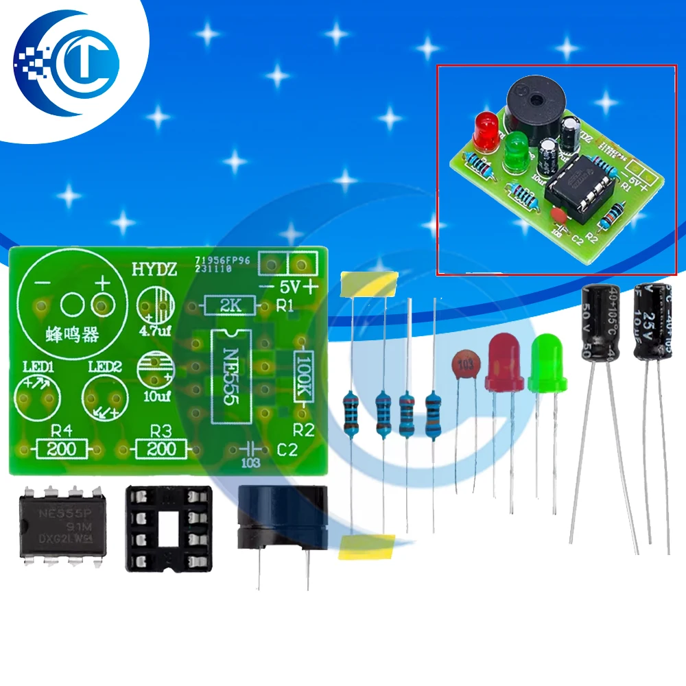 555 Multi-Harmonischer Oszillator-Bausatz NE555 Nicht-Statischer Schaltkreis Doppelblitzlampe Elektronische Fertigungsteile