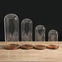 Dia 20cm Free Clear Handcrafted Glass Dome with Brown Wood Stand Home Decor Clear Oval Glass Domes with Base 1