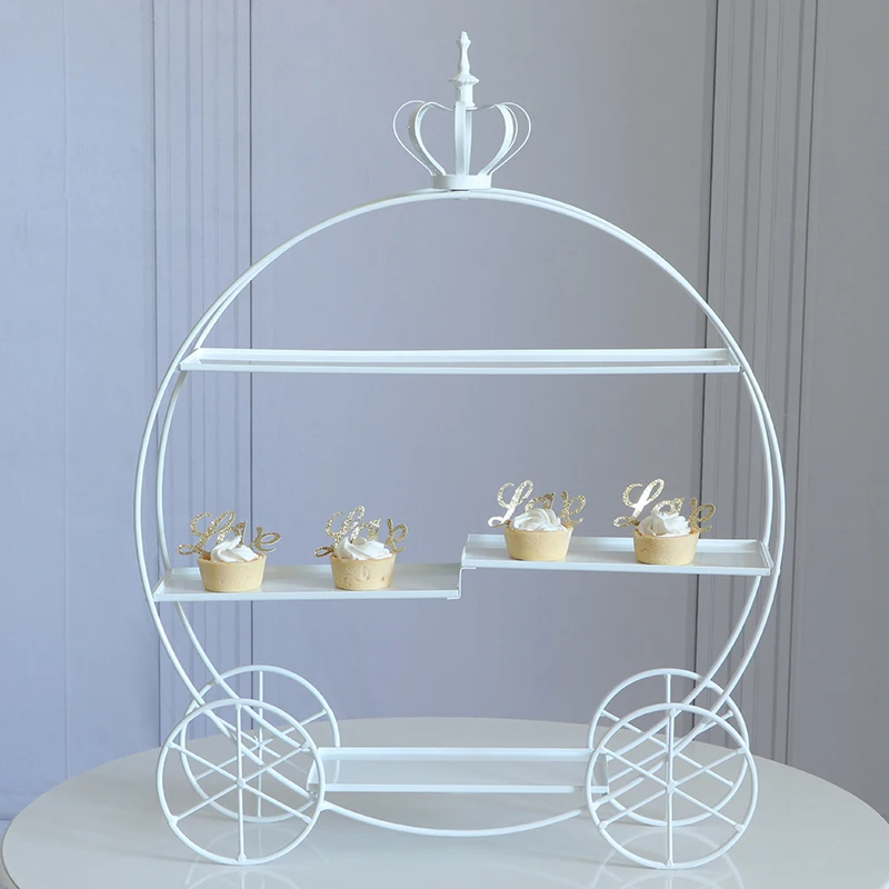 White Dessert Exhibition Display Frame Afternoon Tea Double Layer Cake Rack Wedding Birthday Party Gold Pastry Decoration