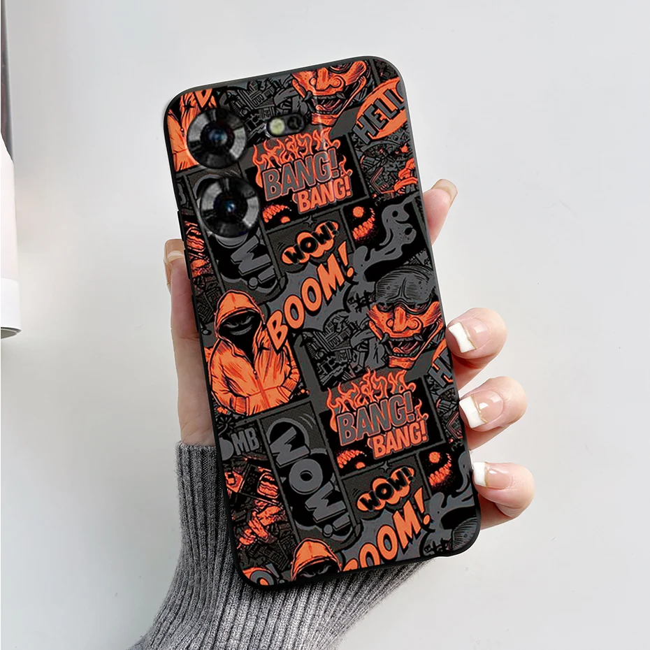 Stylish Black Silicone Phone Case with Pattern - Slim and Soft  Cover