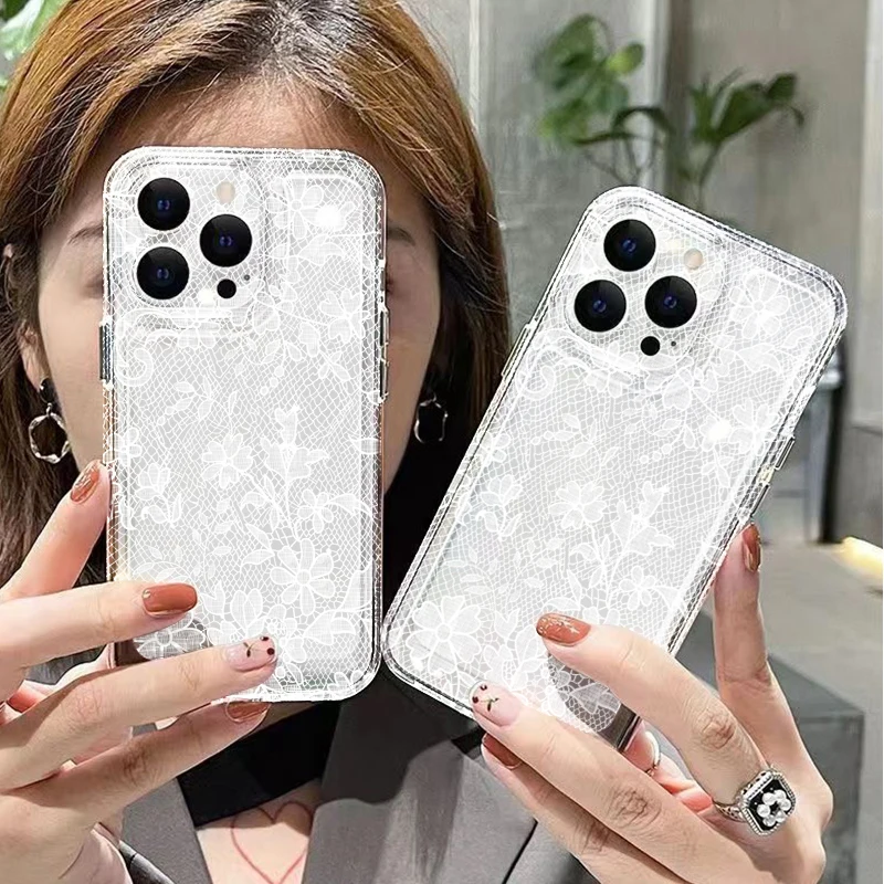Elegant White and Pink Lace Floral Phone Case Cover