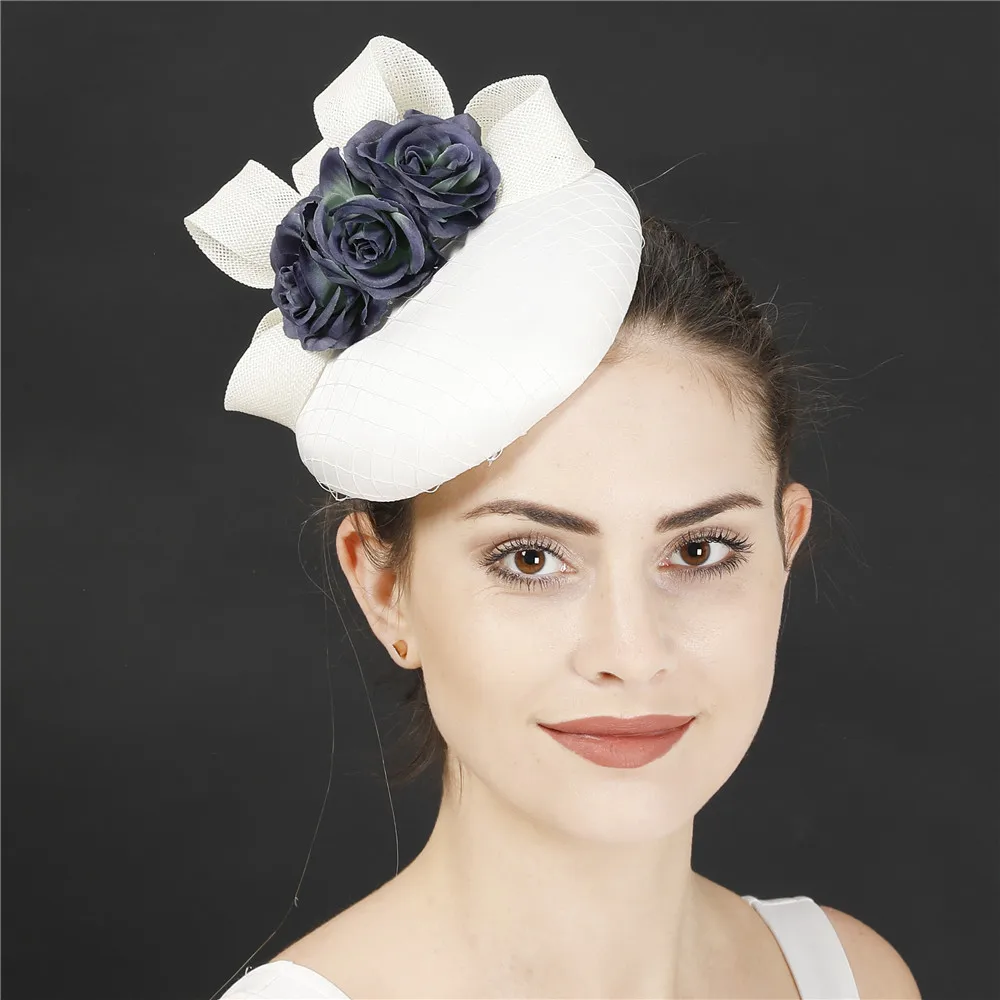 

Темно-синий шикарный головной убор аксессуары для волос для коктейлей и гонок Свадебная вуалетка шляпа Цветочная женская заколка для торжественных мероприятий Кепка