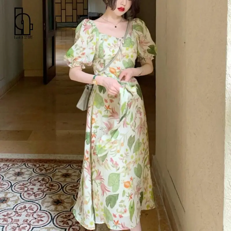 2022 Summer Party Floral Midi Dress Women Short Sleeve Elegant One