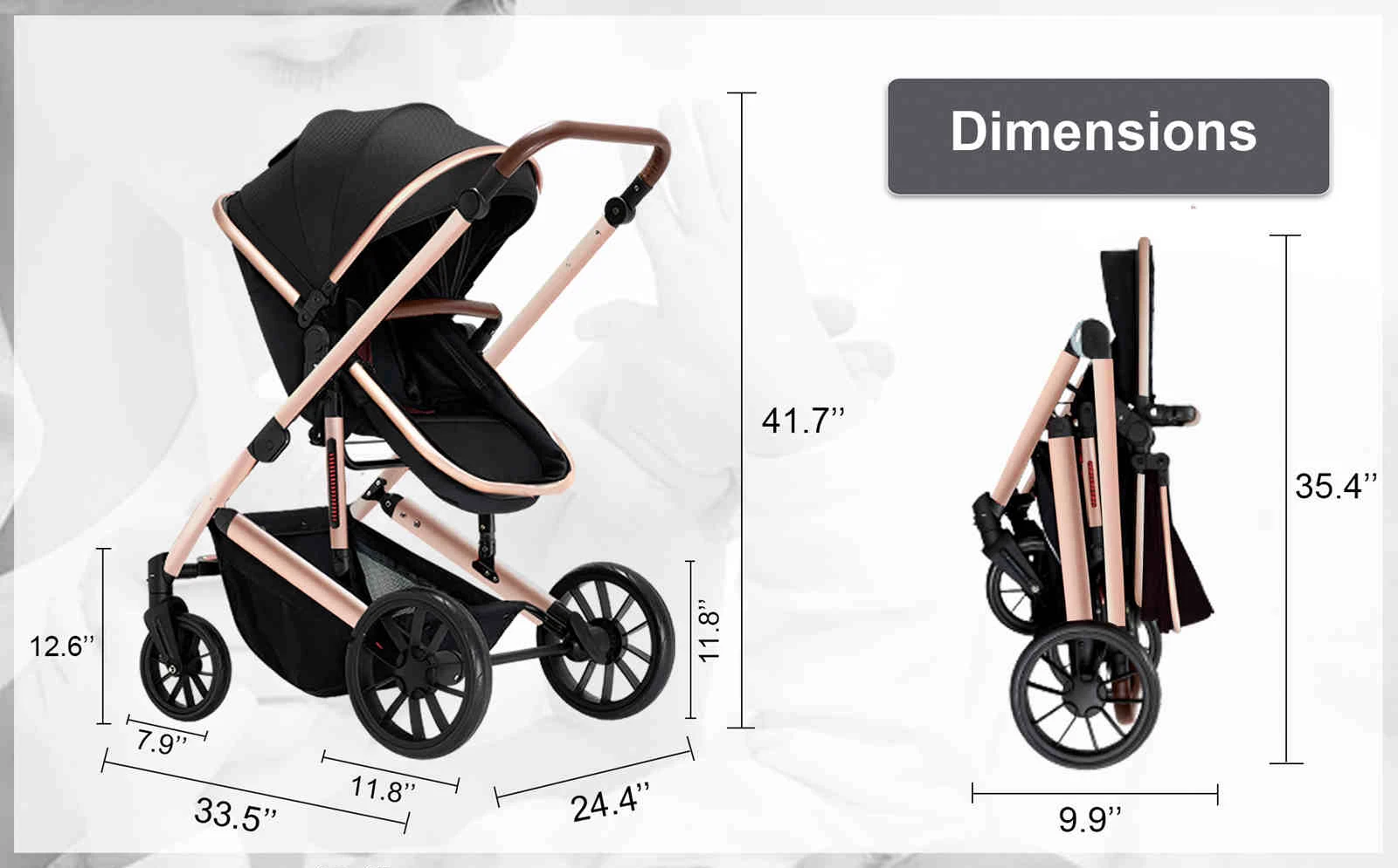 Baby Stroller, Infant Pram, Potable Travel Baby Carriage, Newborn Bassinet Pram, Reversibale Stroller