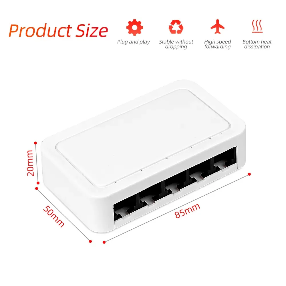 Network Switch 10/100/1000Mbps 5 Port Ethernet Mini Internet Splitter Desktop RJ45 Hub