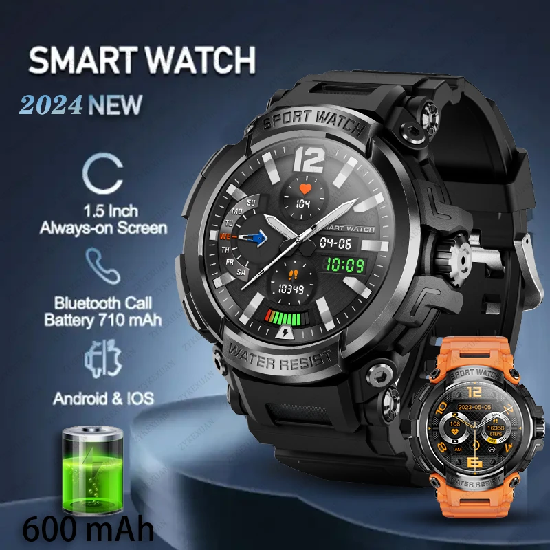 

New 600mAh Bluetooth Call Smart Watch Men Sports Fitness Watches 1.5"HD Heart Monitor Waterproof Smartwatch For XIAOMI Android