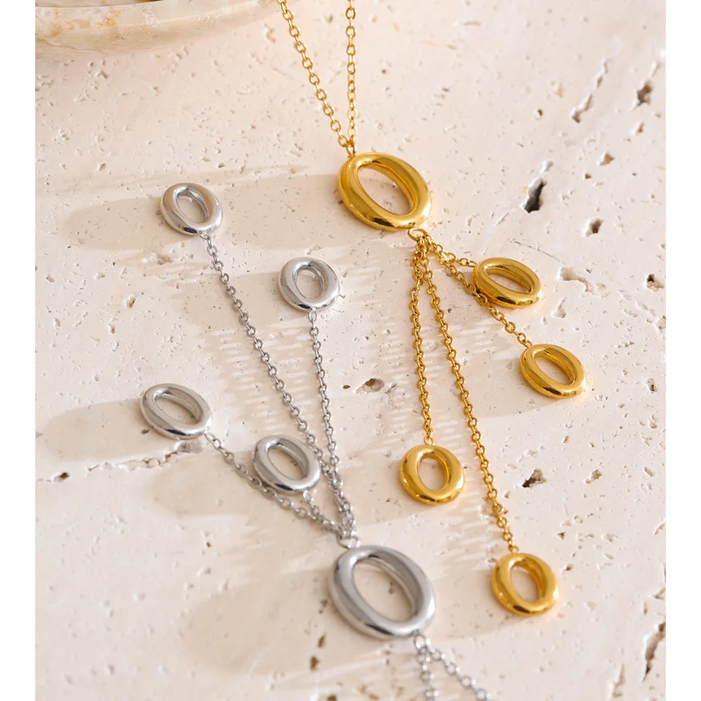 Yhpup Stainless Steel Round Hollow Tassel Pendant Drop Necklace for Women