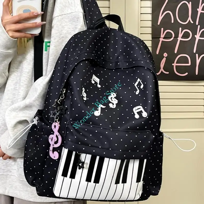 Simple Lovely Piano Pattern Backpack Large Capacity Daypack College Middle School Bookbags Fashion Preppy Bag for Women Girls 4