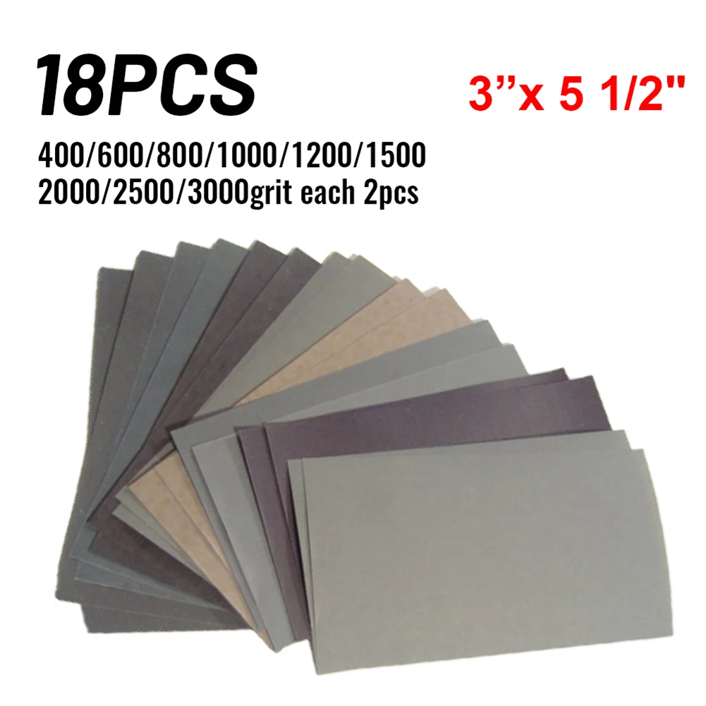 

400,600,800,1000,1200,1500,2000,2500,3000 Grit Sandpaper Wet / Dry 18pcs Workshop Equipment Abrasives Hand Tool Accessories