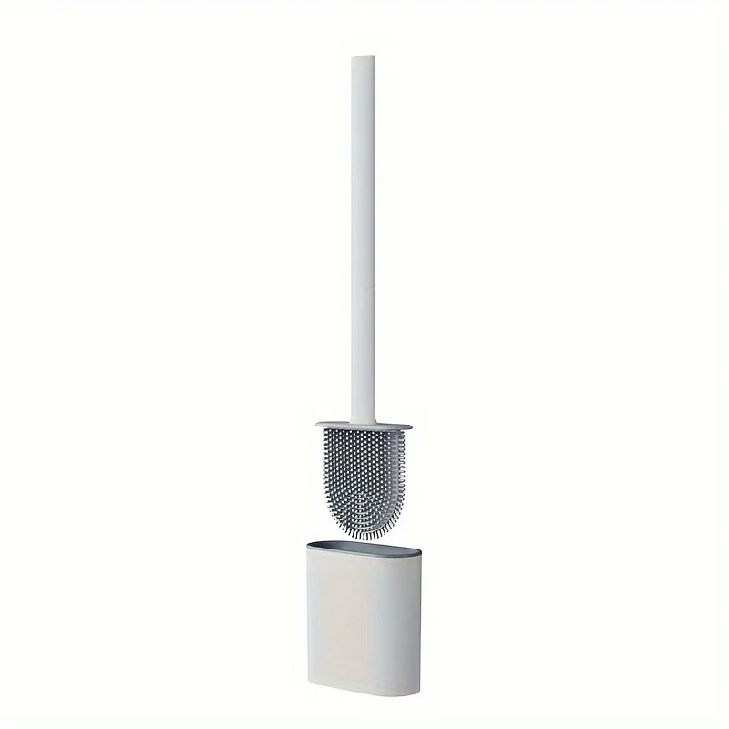 Silicone Toilet Brush Set with Removable Long Handle - Wall Mounted Household Cleaning Tool, Plastic, Reusable 5