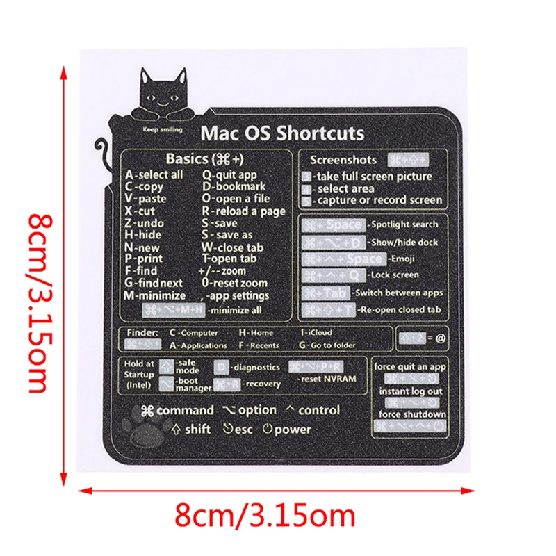 Mac OS Reference Keyboard Computer Shortcut Sticker Adhesive Removable Stickers For Quick Reference Keyboard Guide Black keyboard stickers,shortcut stickers